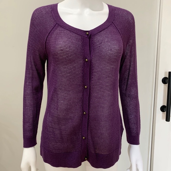 American Eagle Outfitters Sweaters - American Eagle Purple Net Knit Button Up Cardigan